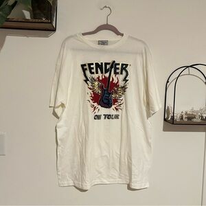 NWT Fender on Tour Y2K Short Sleeve 100% Cotton White T Shirt Size XL